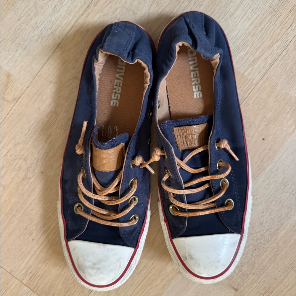 Converse Kids Navy and White Sneakers with Tan Accents